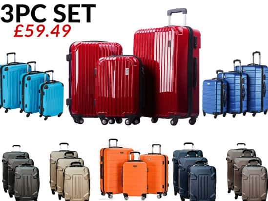Suitcase 3pc Hard Shell Trolley 4 Wheel Set of 3 £59.49