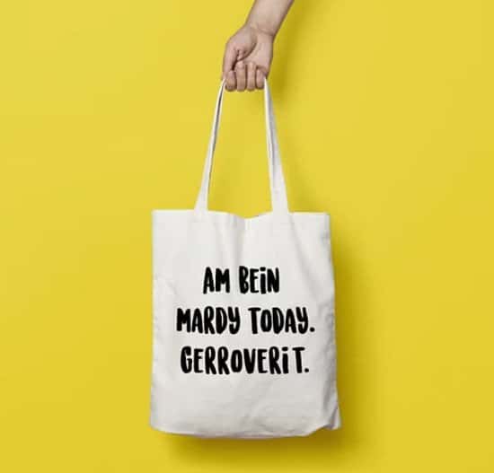 AM BEIN MARDY TODAY, GERROVERIT! TOTE BAGS