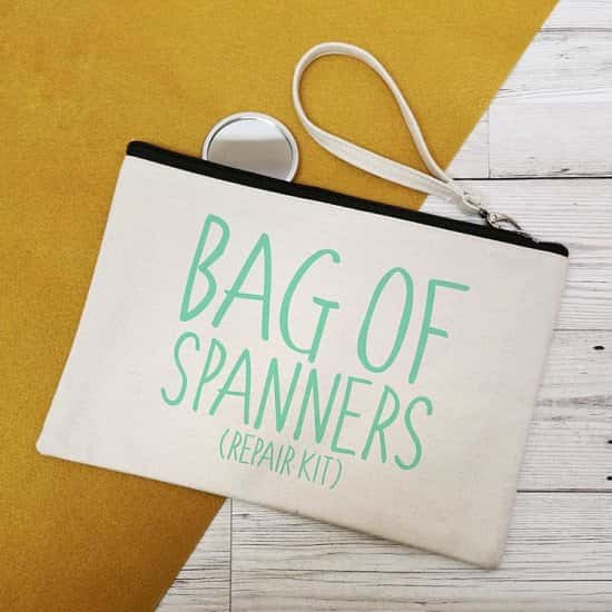 BAG OF SPANNERS CANVAS MAKE UP BAG.