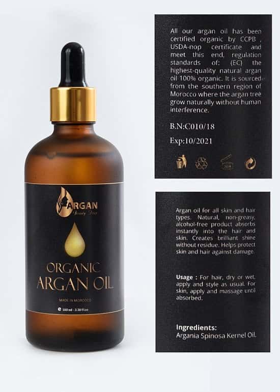 Pure Gold Argan Oil 100ml. Triple filtered & Purified, 100% Organic cold pressed.