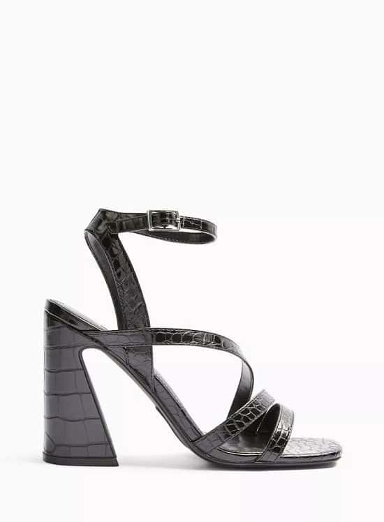 SALE - SOLO Black Flared Heel Strappy Sandals