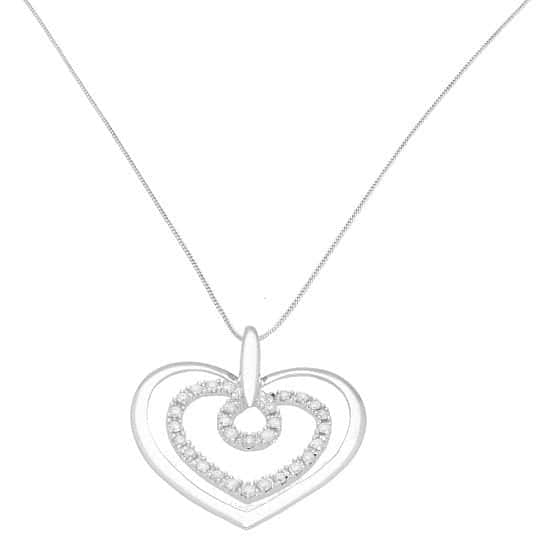9Carat White Gold 0.25ct Diamond Heart Pendant w/ 18″ Curb Chain (1mm Wide)