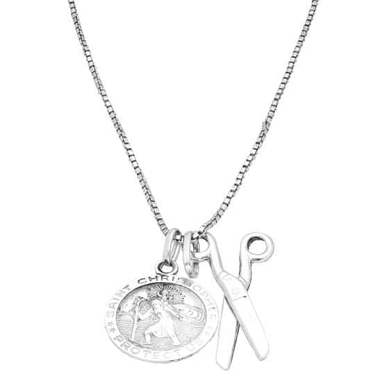 Sterling Silver Scissor & St Christopher Pendant w/ 20.75″ Box Link Necklace - £19.99!