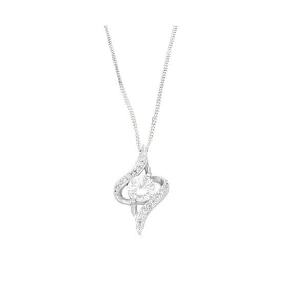 Sterling Silver Simulated Diamond Fancy Pendant (12x20mm) w/ 18″ Curb Chain - £19.99!