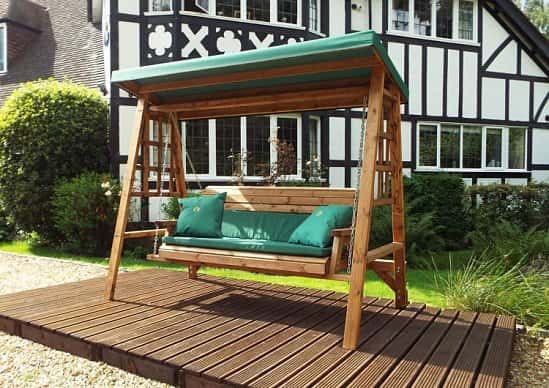 Dorset Garden Swing Green Cushions & Roof Cover – 3 Seater