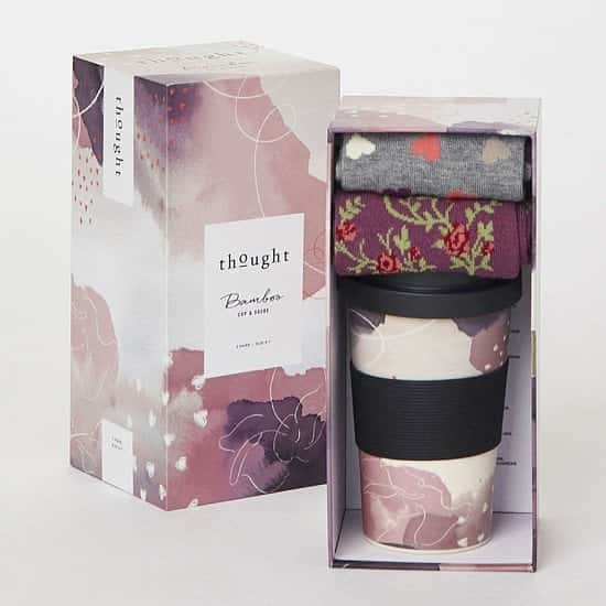 Send organic and sustainable gifts - HEARTS BAMBOO CUP & SOCKS GIFT SET, £22.95!