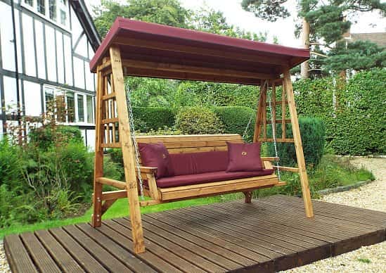 Dorset Garden Swing Burgundy Cushions & Roof Cover – 3 Seater