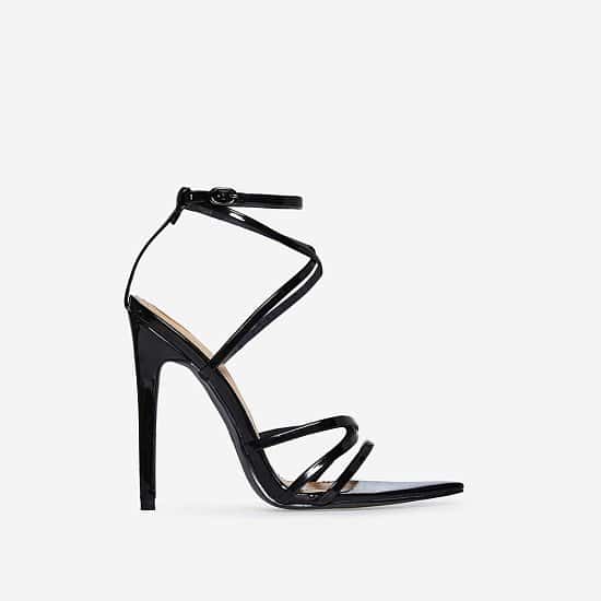 SALE - Kaia Pointed Barely There Heel In Black Patent