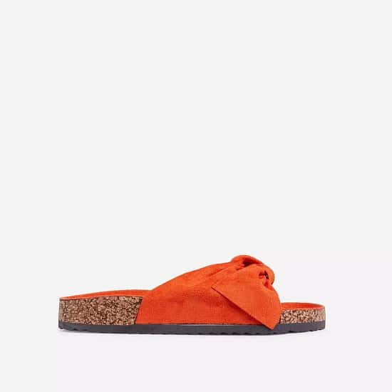 SALE - Heavenly Bow Detail Flat Slider Sandal In Orange Faux Suede