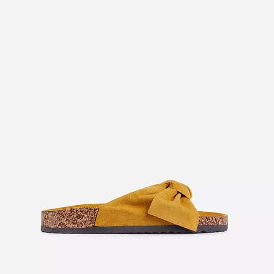 SALE - Heavenly Bow Detail Flat Slider Sandal In Yellow Faux Suede!