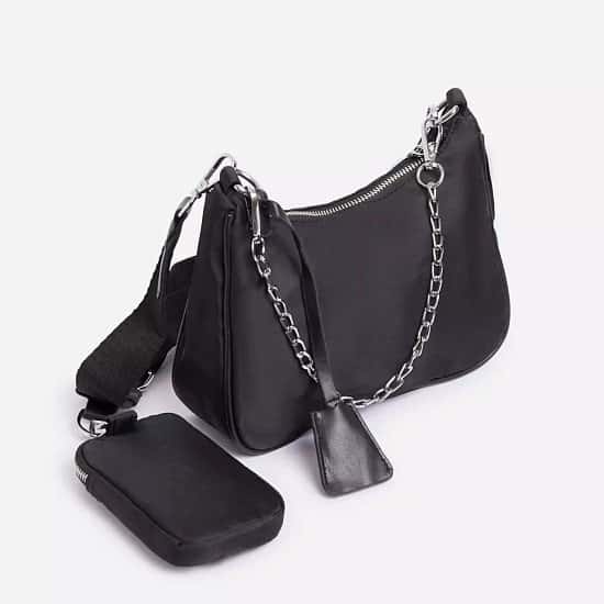 SALE - Purse Detail Cross Body Bag In Black Nylon