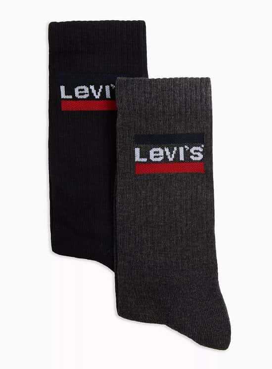 SAVE - LEVI'S Black And Grey Tube Socks 2 Pack - Father's Day Ideas