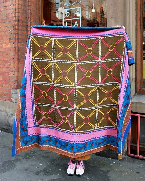 ONE LEFT - Hand-Stitched Ralli Quilt, Blue & Pink £250.00!