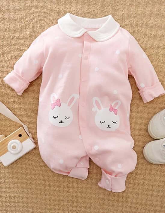Pink Baby Girls Rompersuit with soft doll collars