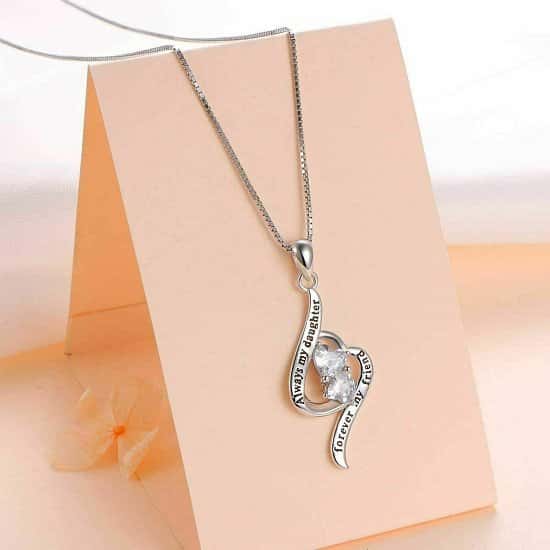 925 Sterling Silver Heart Necklace for Women Engraved with Cubic Zirconia