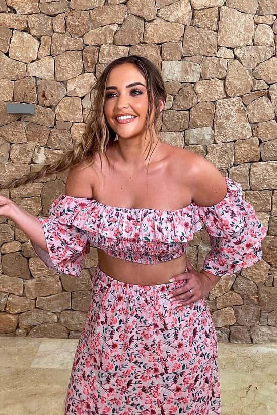 SALE JAC JOSSA PINK FLORAL FRILL BARDOT TOP In The Style Deal