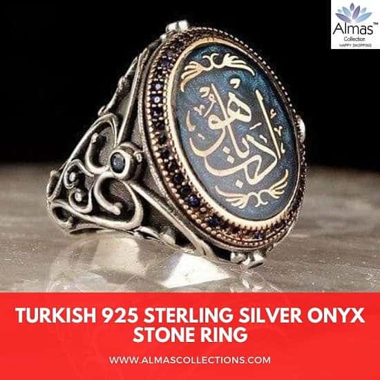 Turkish 925 Sterling Silver Onyx Stone Ring