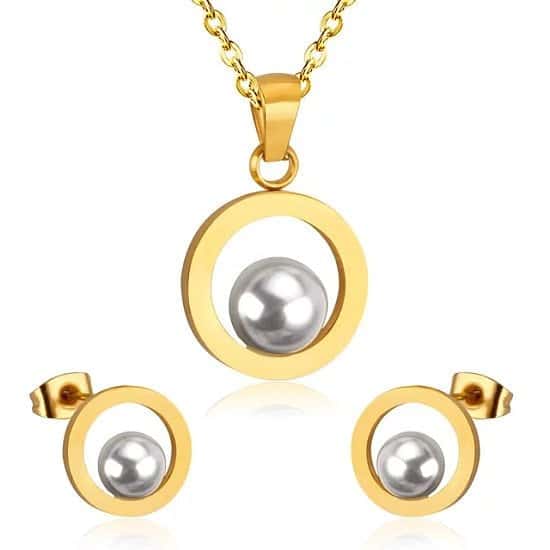 Stainless Steel Pearl Jewellery Set