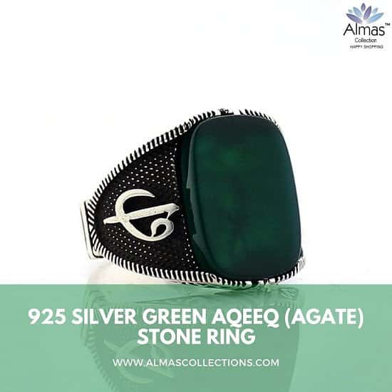 925 Silver Green Aqeeq (Agate) Stone Ring