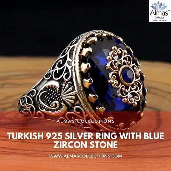 Turkish 925 Silver Ring with Blue Zircon Stone