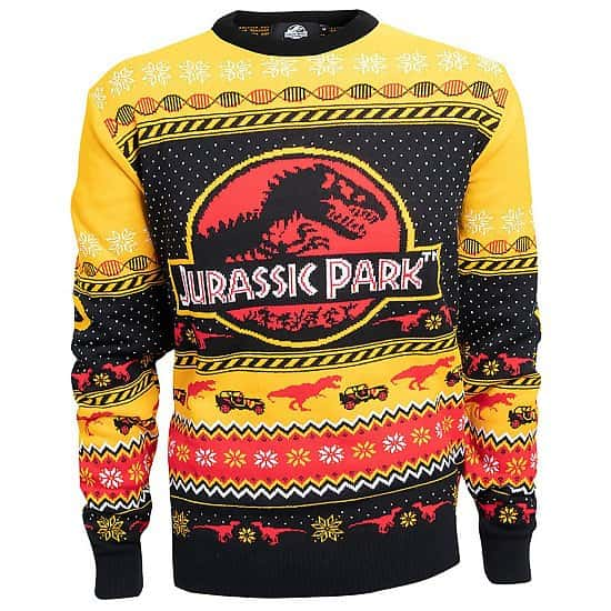 CHRISTMAS JUMPERS - Jurassic Park Christmas Knitted Jumper, Yellow £34.99!