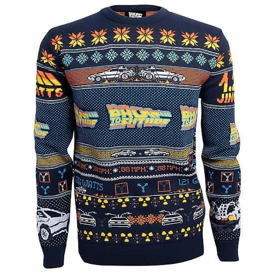 CHRISTMAS JUMPER - Back to the Future Christmas Knitted Jumper, Navy £34.99!