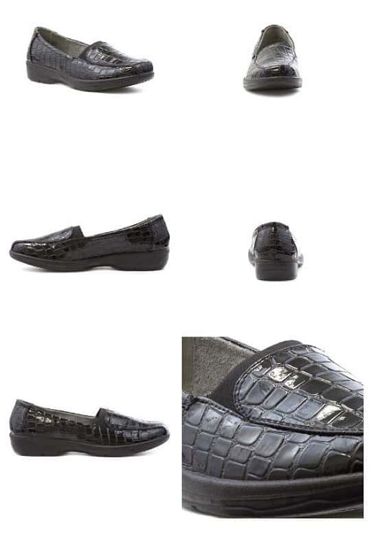 SAVE 20% - Nieve Womens Black Croc Loafer Shoe!