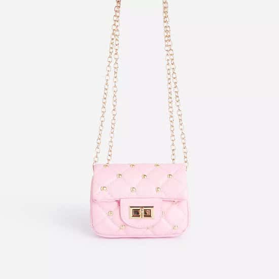 SALE - Birdy Studded Detail Quilted Mini Bag In Pink Faux Leather!
