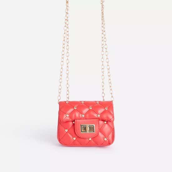 SALE - Birdy Studded Detail Quilted Mini Bag In Red Faux Leather!