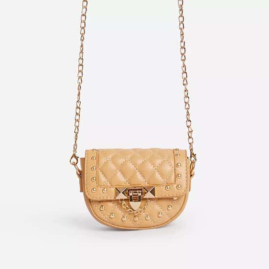 SALE - Prettie Studded Detail Quilted Mini Cross Body Bag In Nude Faux Leather!