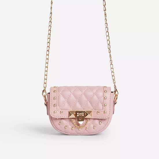 SALE - Prettie Studded Detail Quilted Mini Cross Body Bag In Pink Faux Leather!
