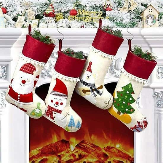 Christmas Stockings 4pcs 18" Large Xmas Sock Sack Gift Bag for Holiday Decoration Christmas Ornament