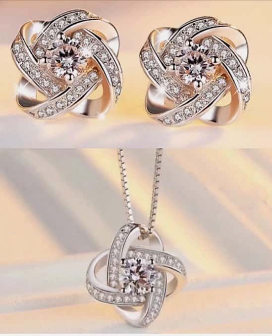 925 Sterling Silver Swirl Pendant Chain Necklace Stud Earrings Womens Gift set.