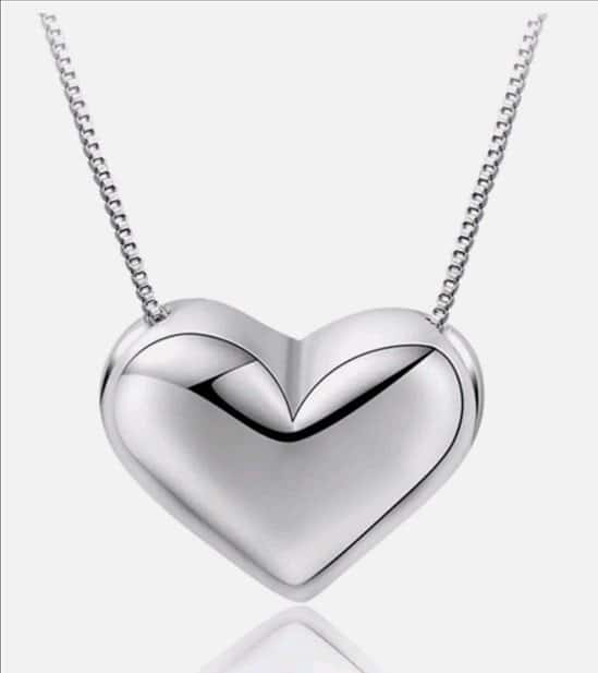 Heart Charm Pendant Chain Necklace 925 Sterling Silver