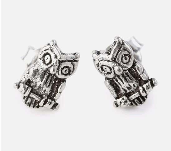 Solid Sterling Silver Owl Design Earrings