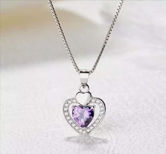 Crystal Heart Pendant Chain Necklace 925 Sterling Silver