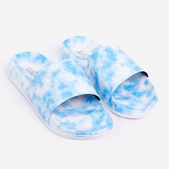 Save On Skyline Flat Slider Sandal In Blue Tie Dye Rubber