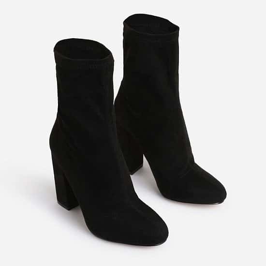 SAVE - Hayden Block Heel Sock Boot In Black Faux Suede