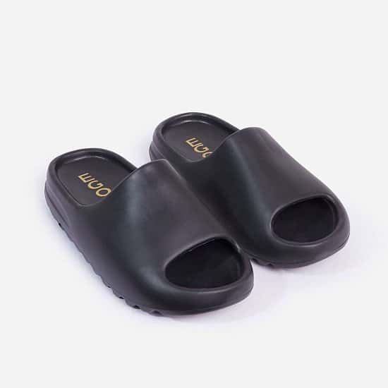 Save on these Playoff Flat Slider Sandal In Black Rubber