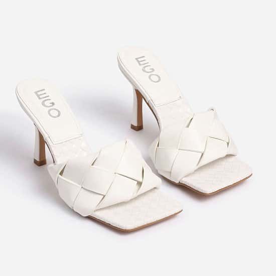 Save - Turntup Woven Square Peep Toe Mule In White Faux Leather