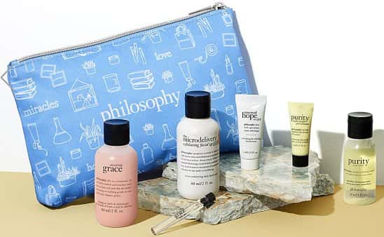 Receive a free philosophy Cactus Pouch when you buy any philosophy product...