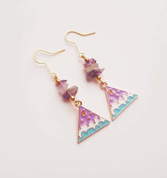 Crystal Lilac Moon Earrings with Genuine Amethyst