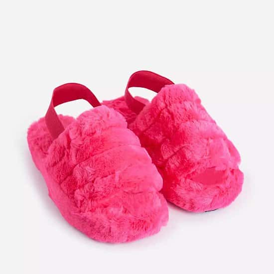 SAVE - Boo Fluffy Stripe Slipper In Pink Faux Fur
