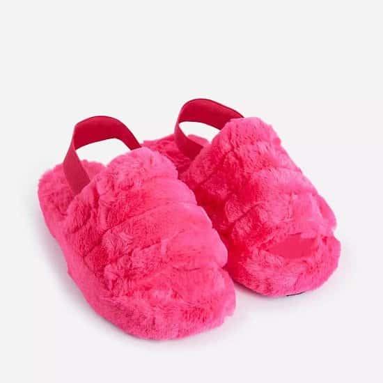 SAVE Boo Fluffy Stripe Slipper In Pink Faux Fur EGO Shoes Deal