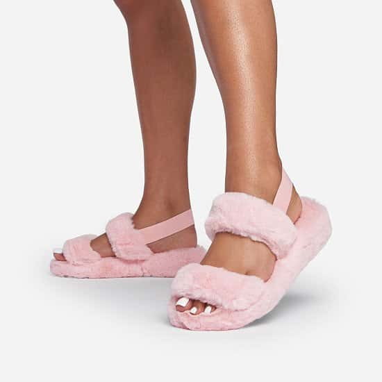 SAVE - Latte Fluffy Stripe Slipper In Light Pink Faux Fur