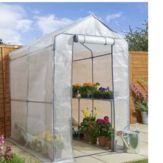 Walk in PE Greenhouse with Cover and Shelf Staging H190 x W120 x D190cm