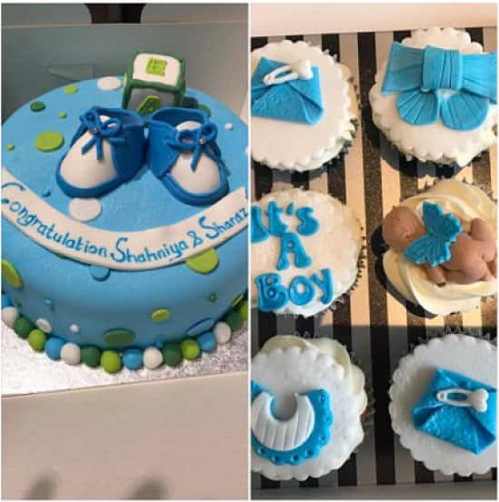 New baby cake with matching cupcakes!