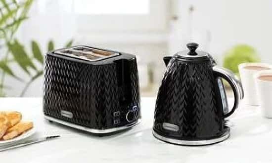 Daewoo Argyle Modern Cordless Black Kettle & 2 Slice Toaster Set Free Postage