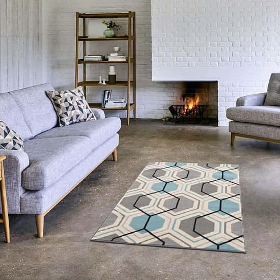 Gustavo Collection Geometric Design Modern Rugs in Duck egg Blue