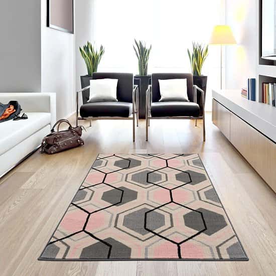 Gustavo Collection Geometric Design Modern Rugs in Pink Free Postage